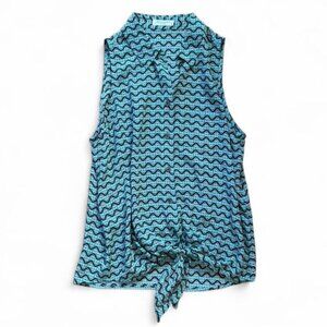 Equipment 100% silk Black and Green Patterned Sleeveless Top